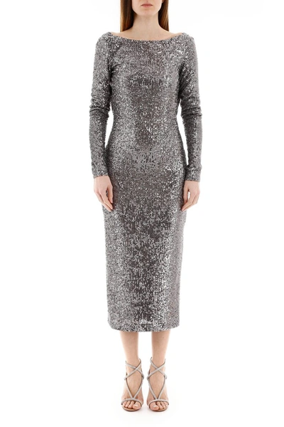 Shop In The Mood For Love Sandy Sequined Midi Dress In Silver Grey