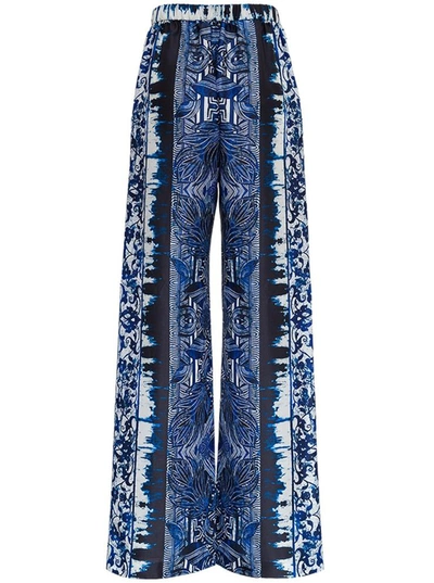 Shop Alberta Ferretti Azulejos Silk Trousers In Blu