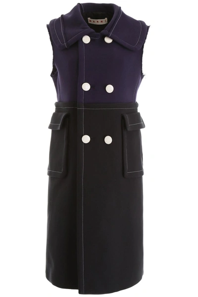 Shop Marni Bicolor Vest In Black Light Navy