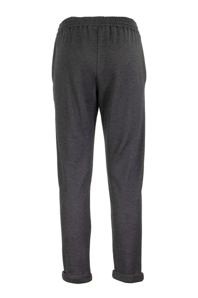 Shop Brunello Cucinelli Stretch Cotton-silk Trousers Navy In Anthracite