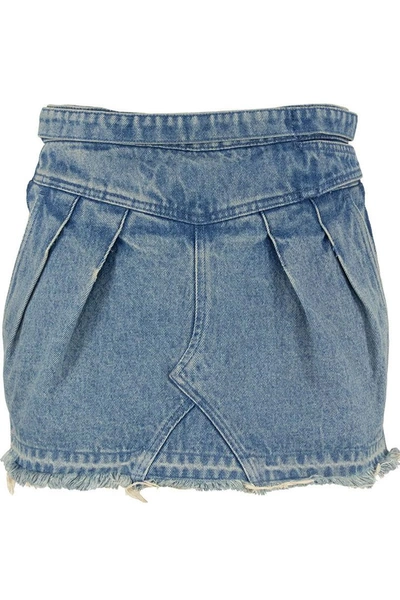 Shop Red Valentino Denim Short Pants With Buckle Detail In Medium Blue