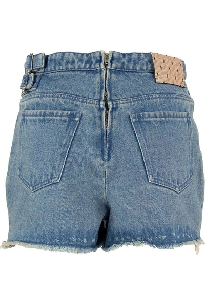 Shop Red Valentino Denim Short Pants With Buckle Detail In Medium Blue