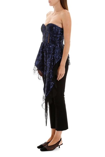 Shop Self-portrait Self Portrait Sequined Top With Lace In Blue