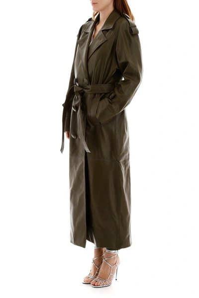 Shop Attico The  Leather Trench Coat In Verde Militare