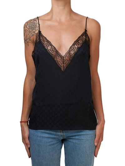 Shop Gucci Top Seta Pizzo Nero In Black