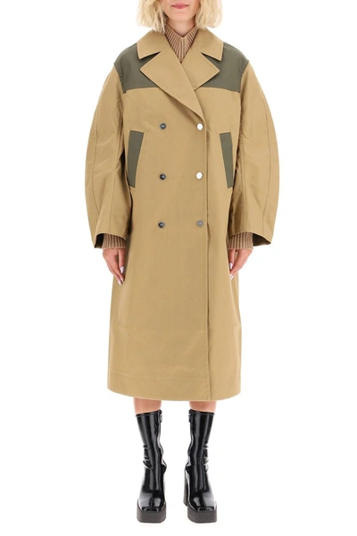 Shop Ganni Cotton Trench Coat In Tannin