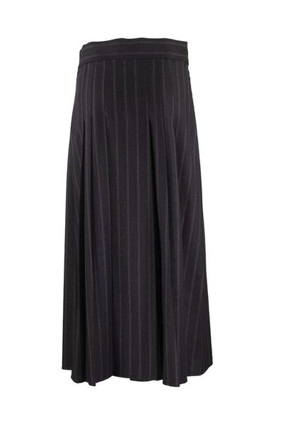 Shop Brunello Cucinelli Trousers Comfort Virgin Wool Chalk Stripe Skirt-pants In Dark Grey