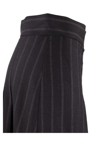 Shop Brunello Cucinelli Trousers Comfort Virgin Wool Chalk Stripe Skirt-pants In Dark Grey