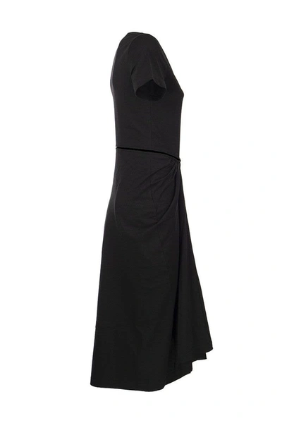 Shop Marni Draped Cotton Jersey Dress In Black