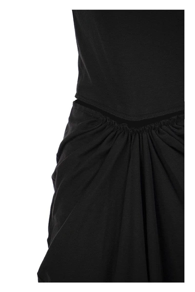 Shop Marni Draped Cotton Jersey Dress In Black
