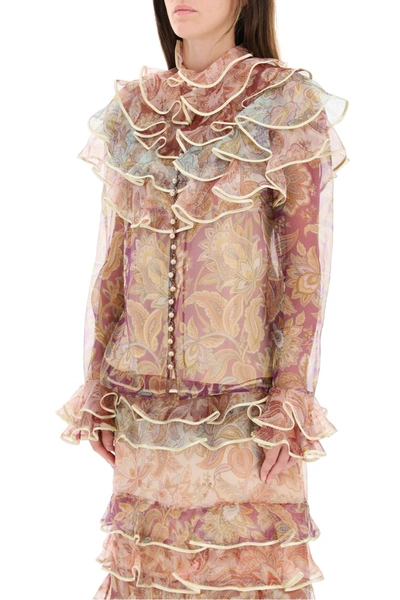 Shop Zimmermann Lucky Tired Printed Organza Blouse In Spliced Jacobean