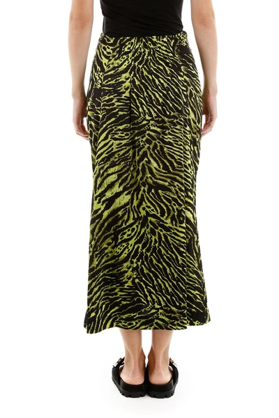 Shop Ganni Zebra Print Skirt In Lime Black