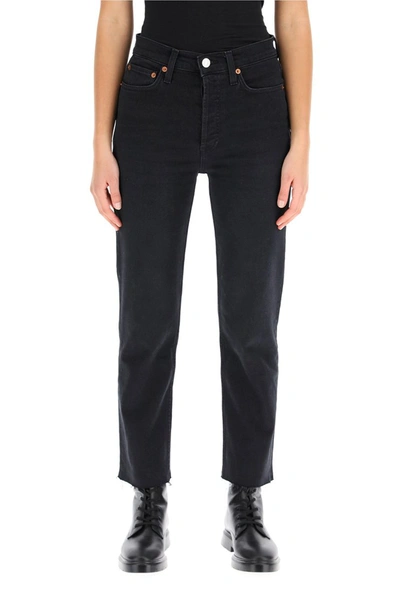 Shop Re/done High Rise Stove Pipe Jeans In Faded Black 85