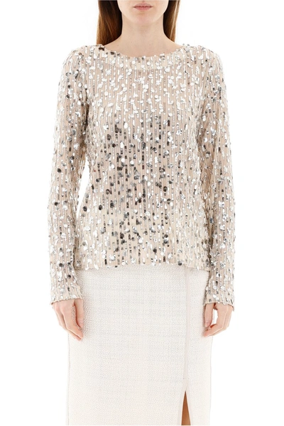 Shop In The Mood For Love Mame Sequined Top In Beige Silver
