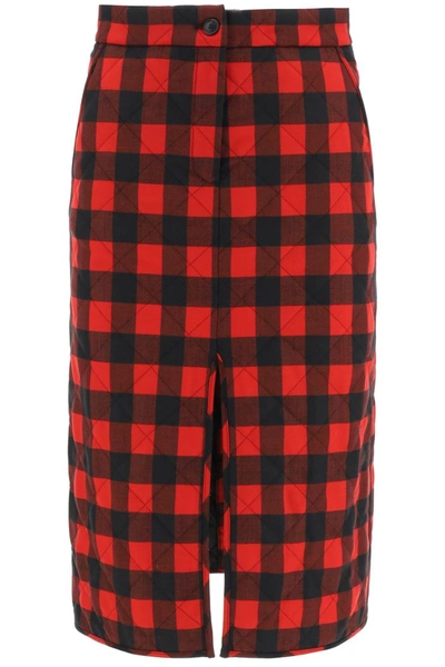 Shop Msgm Tartan Pencil Skirt In Red Black