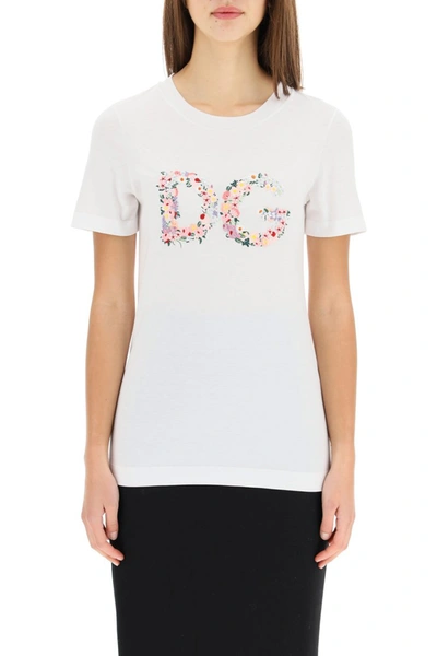 Shop Dolce & Gabbana Embroidered Logo T-shirt In Bianco Ottico