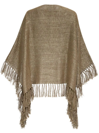 Shop Brunello Cucinelli Linen Poncho With Fringes In Metallic