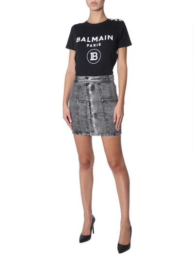 Shop Balmain High Waist Skirt In Grey
