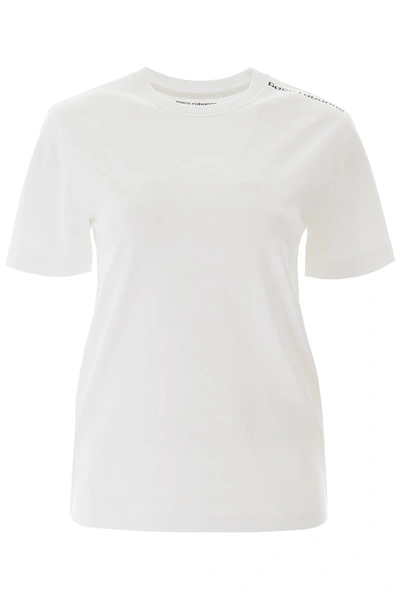 Shop Paco Rabanne T-shirt With Logo On One Shoulder In White Black