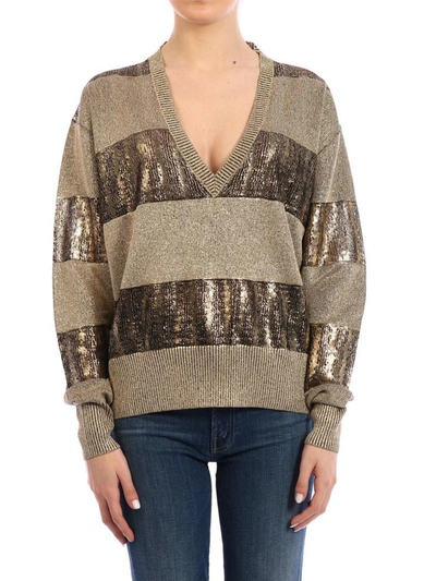 Shop Saint Laurent Pullover With Lamè Inserts In Gold