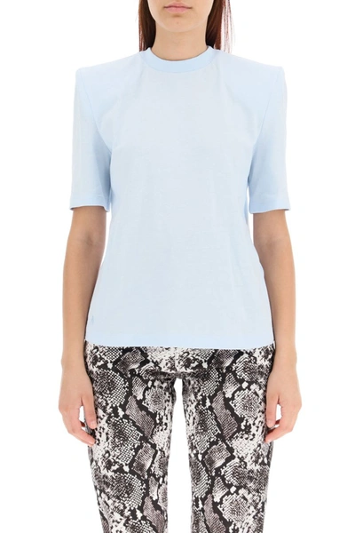 Shop Attico The  Bella T-shirt With Padded Shoulders In Blu Cielo