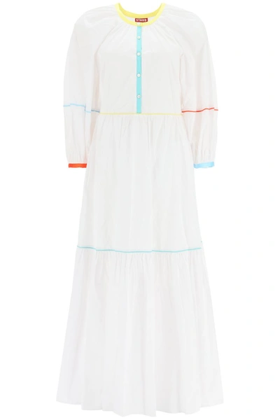 Shop Staud Demi Cotton Dress With Piping In White Multi