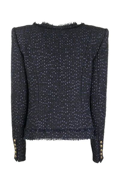 Shop Balmain Blue Tweed Jacket With Gold-tone Buttons