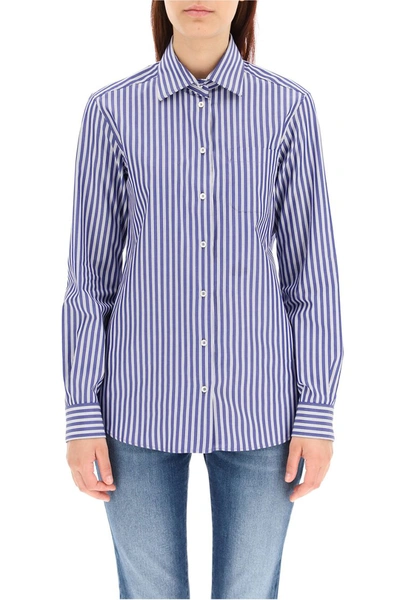 Shop Weekend Max Mara Striped Poplin Shirt In Riga Off White Blu