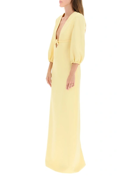 Shop Miu Miu Sable Bow Long Dress In Vaniglia