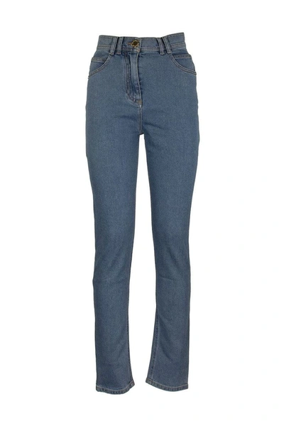 Shop Balmain High-rise Jeans Skinny L.blue Trousers In Light Blue