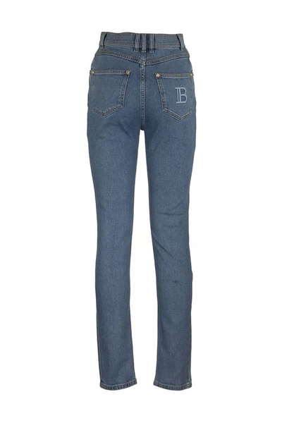 Shop Balmain High-rise Jeans Skinny L.blue Trousers In Light Blue