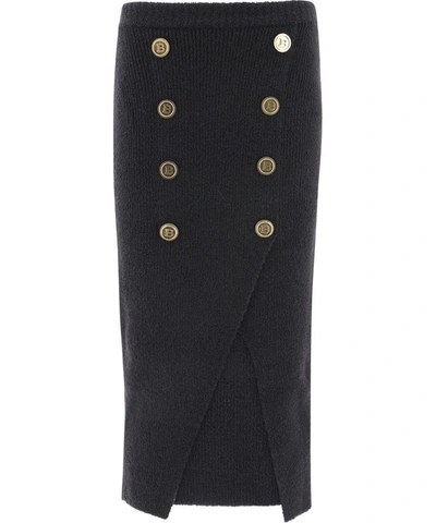 Shop Balmain Wrap Wool Skirt In Black  