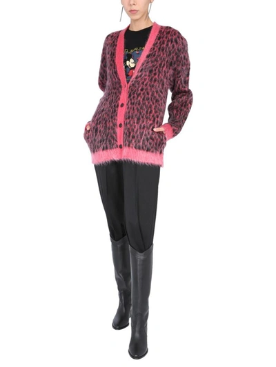 Shop Saint Laurent Leopard Jacquard Cardigan In Pink