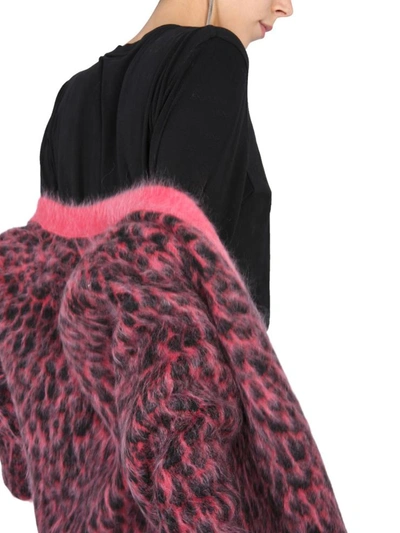 Shop Saint Laurent Leopard Jacquard Cardigan In Pink