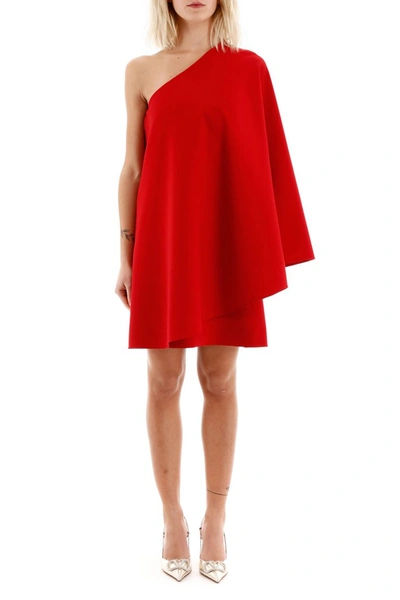 Shop Valentino One Shoulder Mini Dress In Rosso