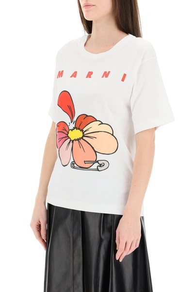 Shop Marni Flowers T-shirt In Lily White