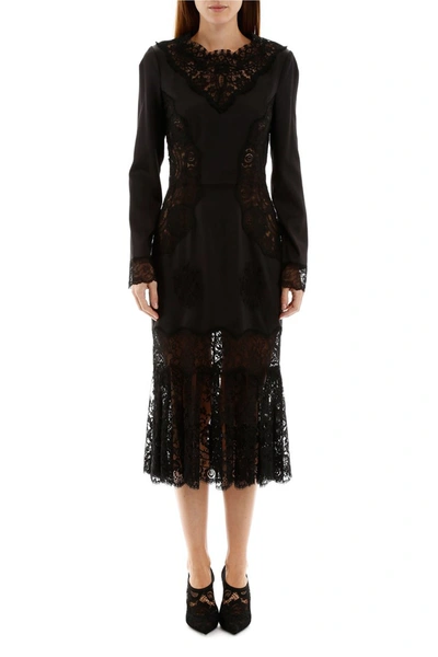 Shop Dolce & Gabbana Satin And Lace Dress In Nero