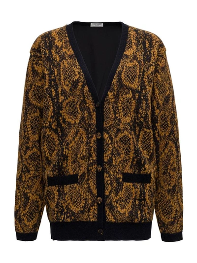 Shop Saint Laurent Cardigan With Python Print In Beige