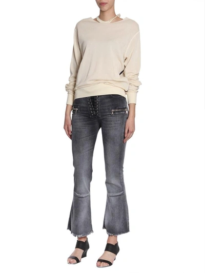 Shop Ben Taverniti Unravel Project Laceup Flare Cropped Jeans In Grey