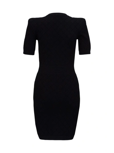 Shop Balmain Diamond Knit Dress In Black