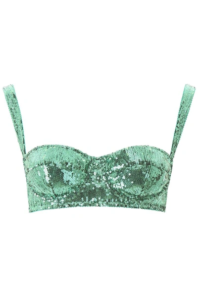Shop Dolce & Gabbana Sequined Balconette Bra In Verde Brillante