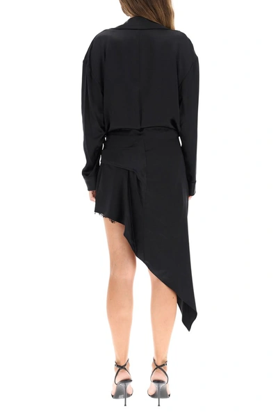 Shop Alexander Wang Asymmetrical Satin Mini Dress With Lace In Black