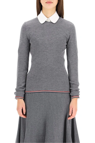 Shop Thom Browne Ribbed Wool Sweater In Light Grey