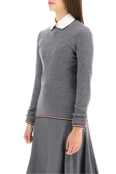 Shop Thom Browne Ribbed Wool Sweater In Light Grey