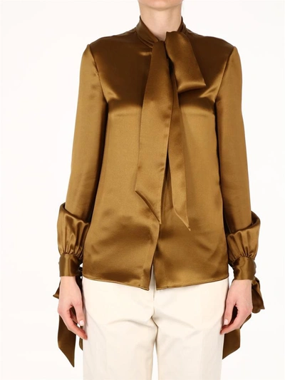 Shop Saint Laurent Blouse In Silk Satin Crepe Gold