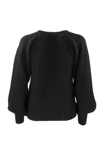 Shop Red Valentino Puffed Sleeves Wool Sweater In Black