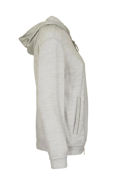 Shop Brunello Cucinelli Light Cotton And Silk Terry Sweatshirt With Jewels In Light Grey