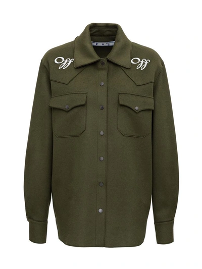 Shop Off-white Boxy Jacket With Off Embroidery In Green