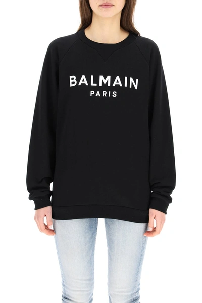 Shop Balmain Sweatshirt With Logo Print In Noir Blanc