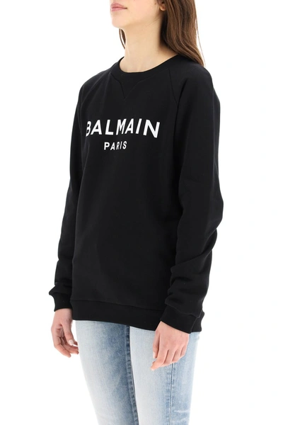 Shop Balmain Sweatshirt With Logo Print In Noir Blanc